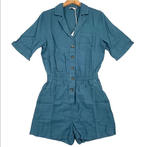 Faherty Teal Button-Up Romper - Picture 1 of 13
